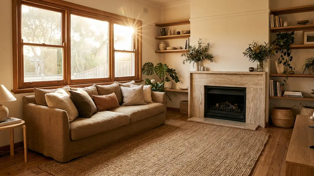 A cosy modern living room in warm light, the kind of home a Newcastle buyer pictures when choosing a loan