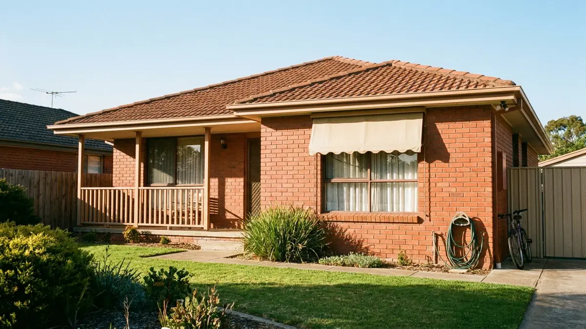 A neat single-storey brick suburban home in Newcastle, NSW, with a tidy front garden under a clear sky.